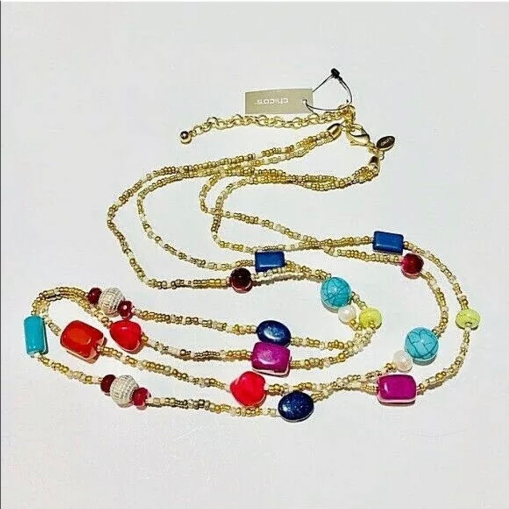 40” colorblock multi strand necklace. No tag.